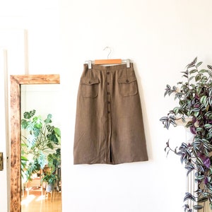 Vintage 60s Tan Button Front High Waist Skirt 26 / Tan Cargo Safari Skirt / Button Front Cargo Military High Waist Skirt 26 image 1