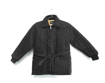 Vintage 70s Black Retro Puffer Belted Chore Jacket XS