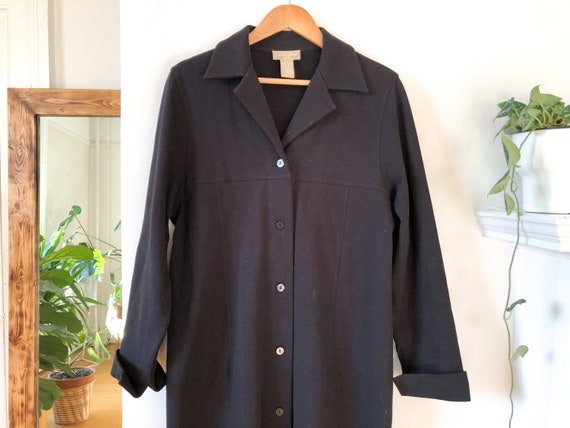 Vintage 90s Black Cotton Long Sleeve Shirt Dress … - image 5