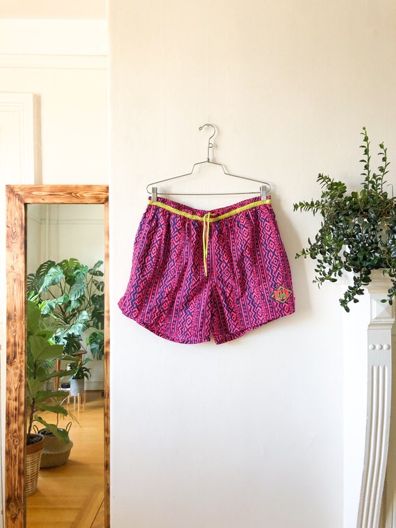 Vintage 80s Neon Swim Trunks Board Shorts / Surf B