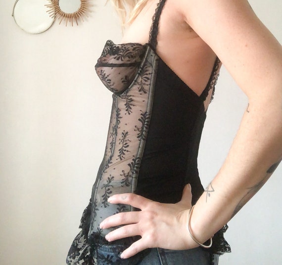 Vintage Sheer Black Lace Corset - image 4