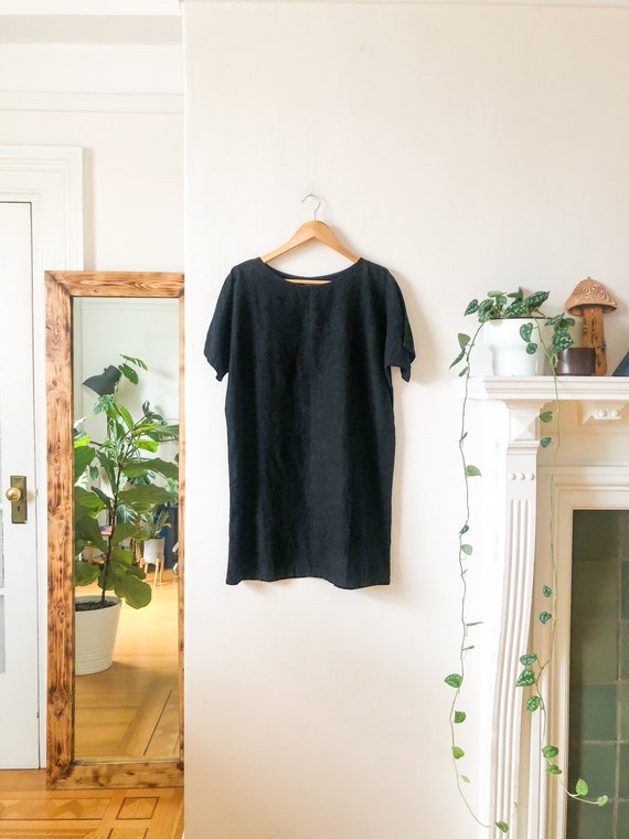 Vintage 90s Black Linen Tunic / Simple Minimalist… - image 7