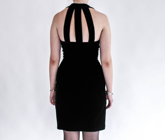 Vintage 80s Black Velvet Cage  Dress / Black Velv… - image 4