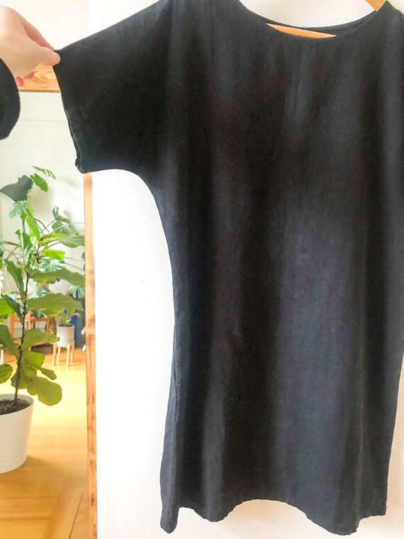 Vintage 90s Black Linen Tunic / Simple Minimalist… - image 5