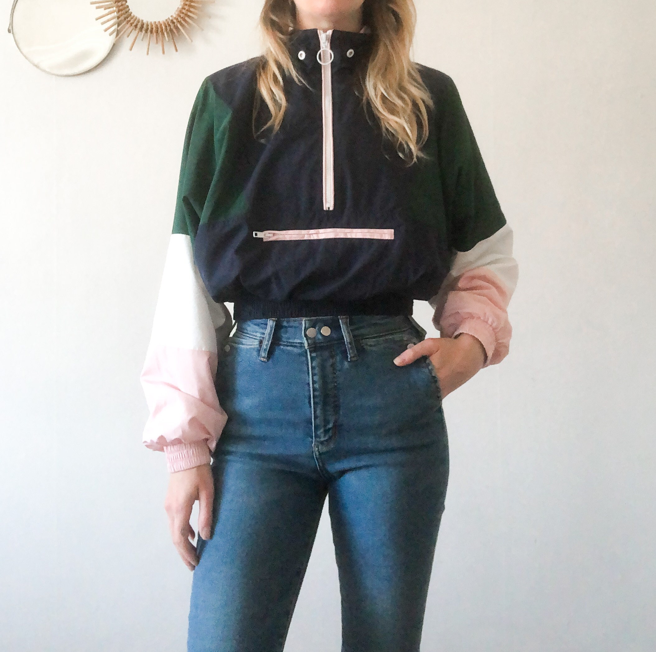 Vintage 90s Color Block Cropped Work Out Windbreaker S Etsy Ireland