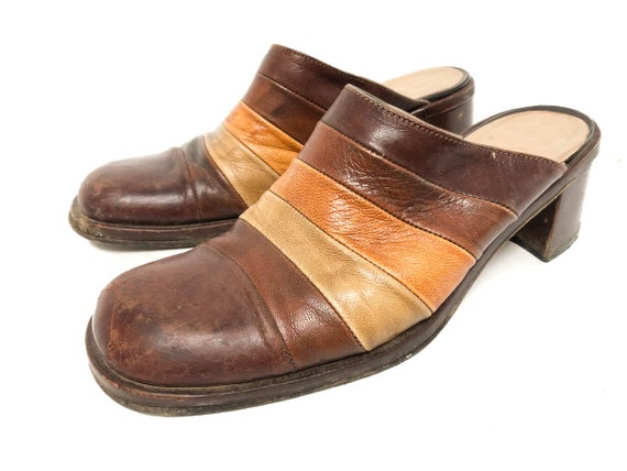 Vintage 70s Brown Leather Slide Sandals / Retro 7… - image 8