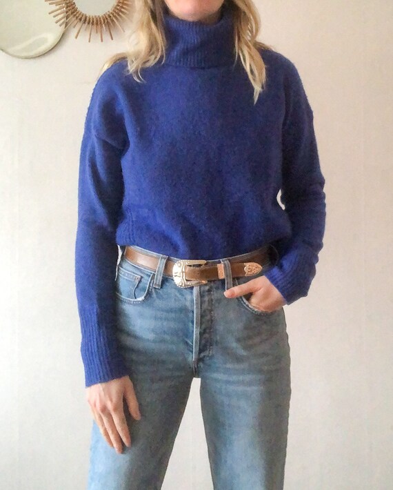 mostlymagicvintage Vintage 90s Royal Blue Pullover Turtleneck Sweater