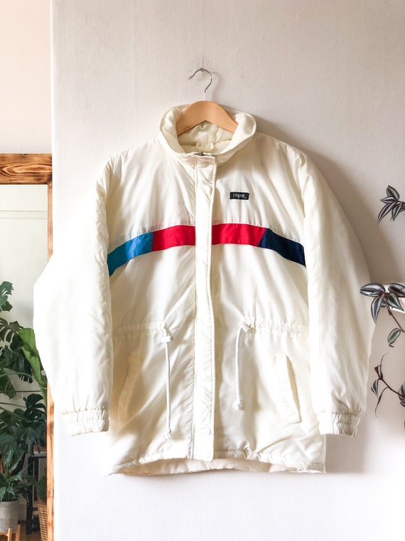 Vintage 70s White Color Blocked Puffer Jacket / 8… - image 3