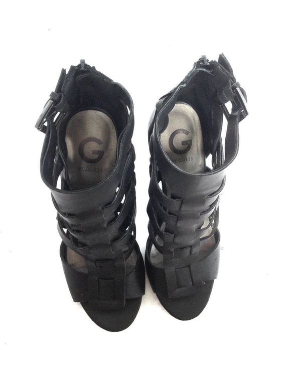 Vintage 90s Strappy Black Leather Gladiator Sanda… - image 2