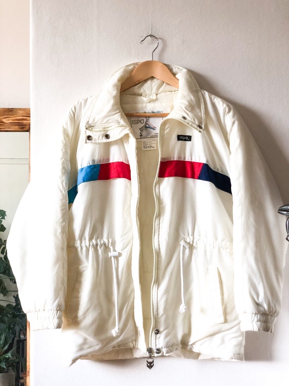 Vintage 70s White Color Blocked Puffer Jacket / 8… - image 9