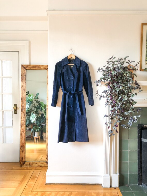 Vintage 60s Blue Suede Belted Jacket / 60s Blue Su