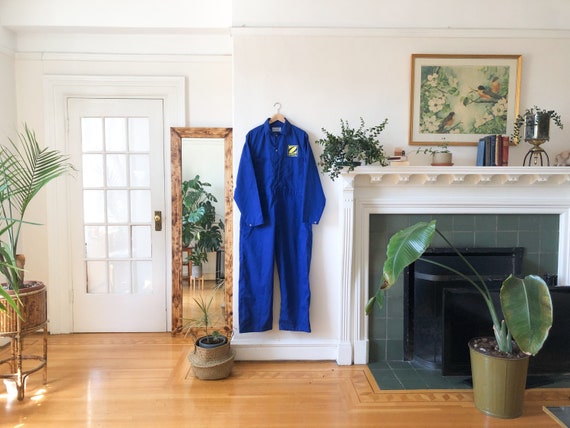 Vintage 70s Zodiac Blue and Yellow Mens Coveralls… - image 5