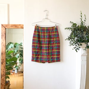 Vintage 80s Rainbow Diamond All Over Print High Waist Mini Skirt S / Colorful Bright Fun Pencil Skirt 26