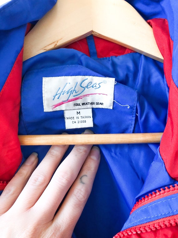 Vintage 80s Blue and Red Nylon Track Jacket Windb… - image 9