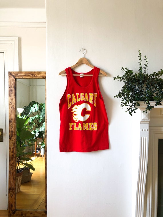 Vintage 80s Calgary Flames Red Graphic Print Tank… - image 1