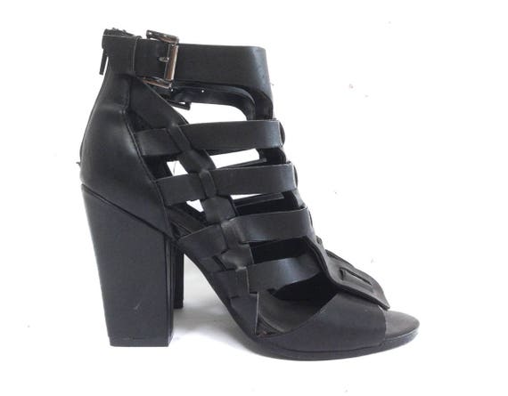 Vintage 90s Strappy Black Leather Gladiator Sanda… - image 10