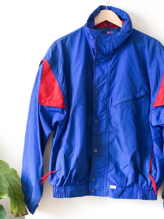 Vintage 80s Blue and Red Nylon Track Jacket Windb… - image 3