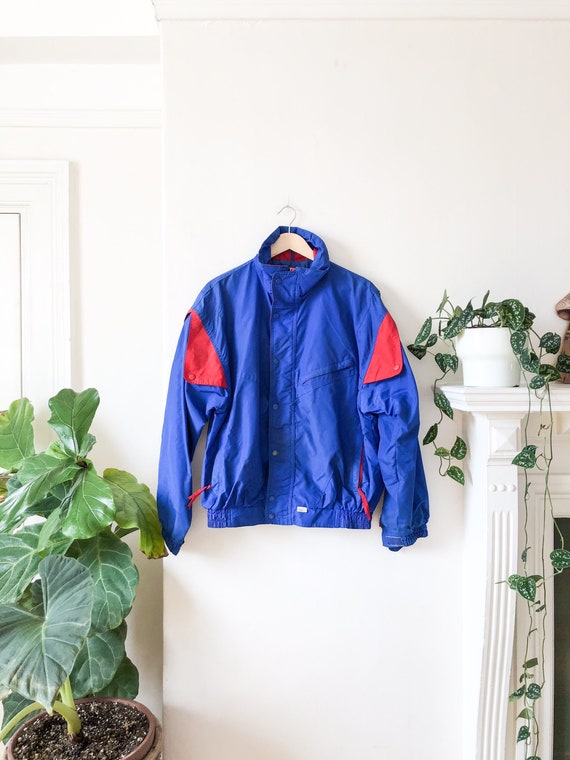 Vintage 80s Blue and Red Nylon Track Jacket Windb… - image 1