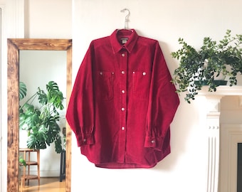 Vintage 90s Red Chunky Corduroy Long Sleeve Button Down Shirt XL