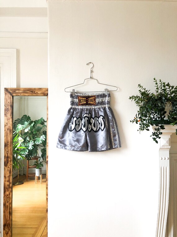 Vintage 90s Metallic Silver Thai Boxing Shorts