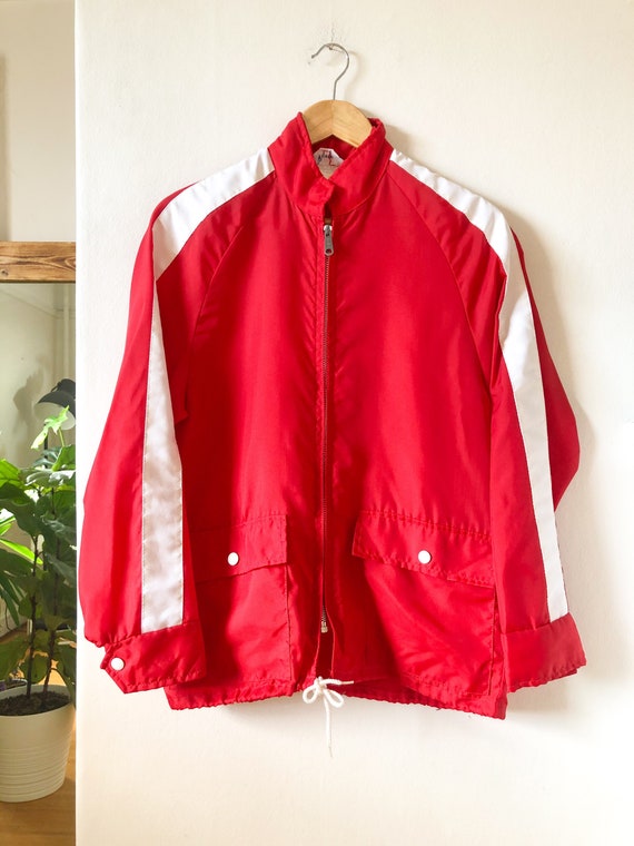 Vintage 70s Red and White Track Jacket S - image 5