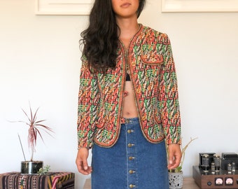 Vintage 60s Knit Rainbow Abstract Colorful Blazer Jacket M