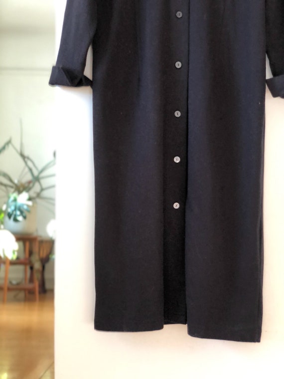 Vintage 90s Black Cotton Long Sleeve Shirt Dress … - image 3