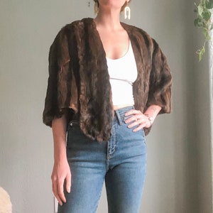 Vintage 50s Black and Brown Rabbit Fur Capelet S