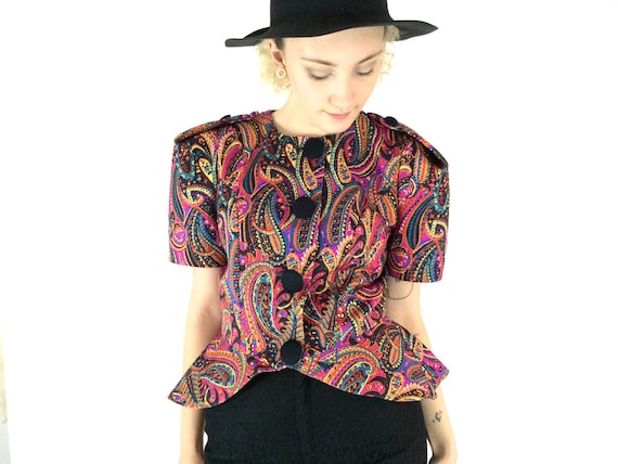 80s Paisley Peplum Jacket // Vintage Paisley Top /