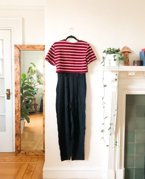 Vintage 80s Womens Red White abs Navy Striped Pow… - image 3