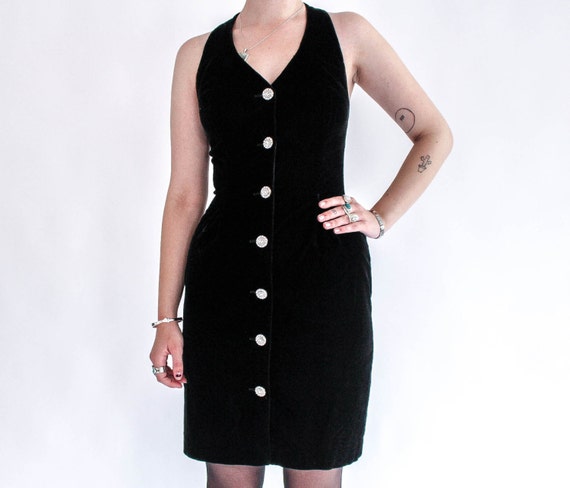 Vintage 80s Black Velvet Cage  Dress / Black Velv… - image 6