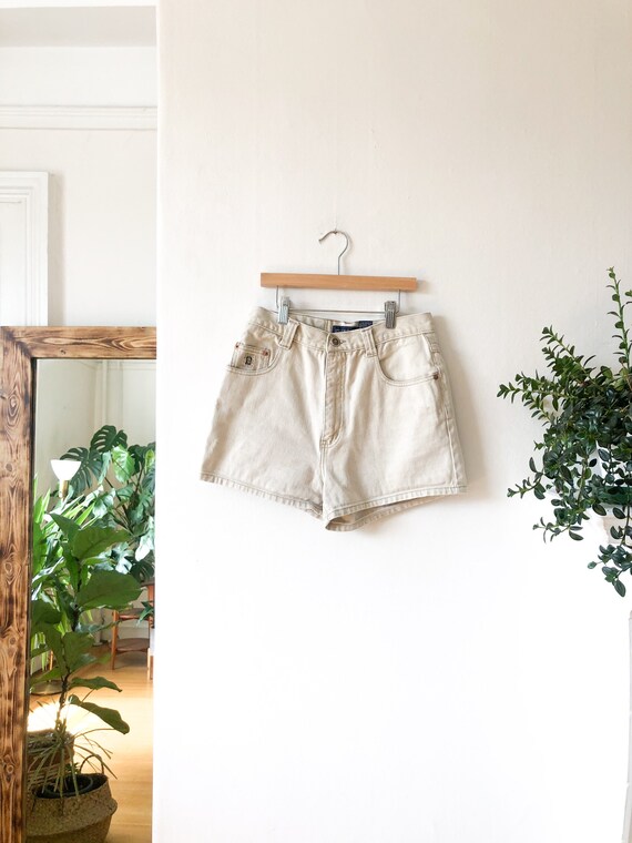 Vintage 90s Tan High Waist Denim Jean Shorts Beige Minimalist