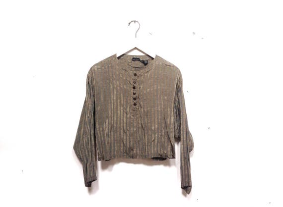 Vintage 80s Metallic Striped Blouse / Vertical Str