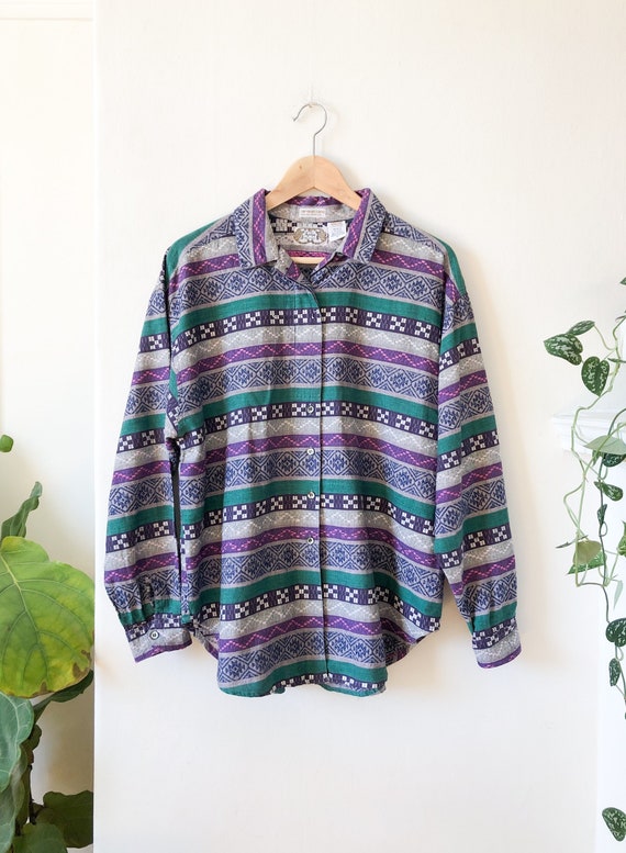 Vintage 80s Tribal Ethnic Art Shirt / Horizontal S