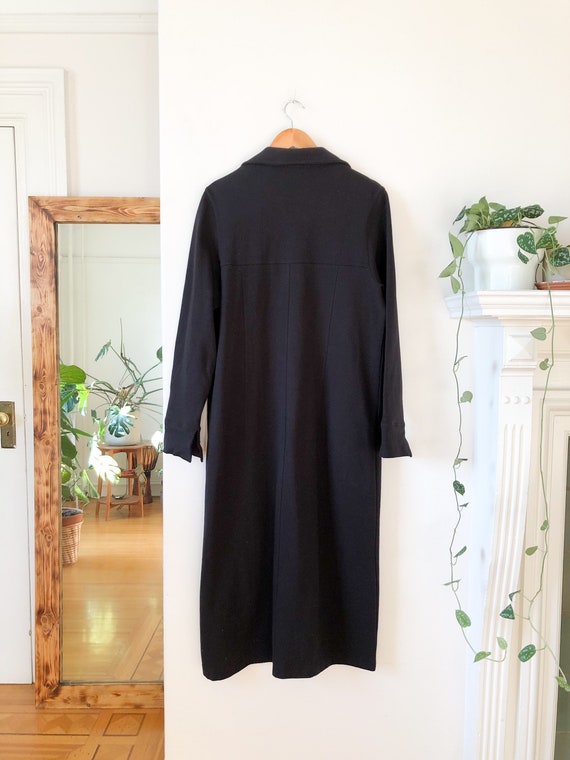 Vintage 90s Black Cotton Long Sleeve Shirt Dress … - image 9
