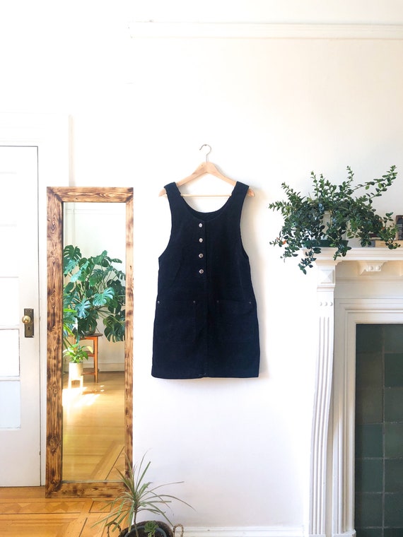 Vintage 90s Corduroy Bib Sleeveless Button Up Mini