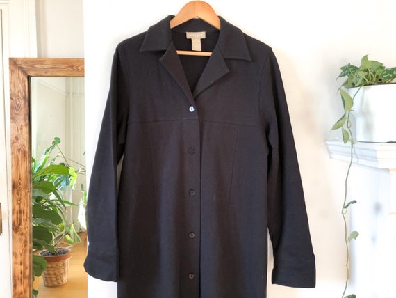 Vintage 90s Black Cotton Long Sleeve Shirt Dress … - image 2