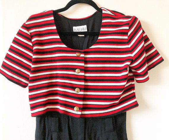 Vintage 80s Womens Red White abs Navy Striped Pow… - image 4