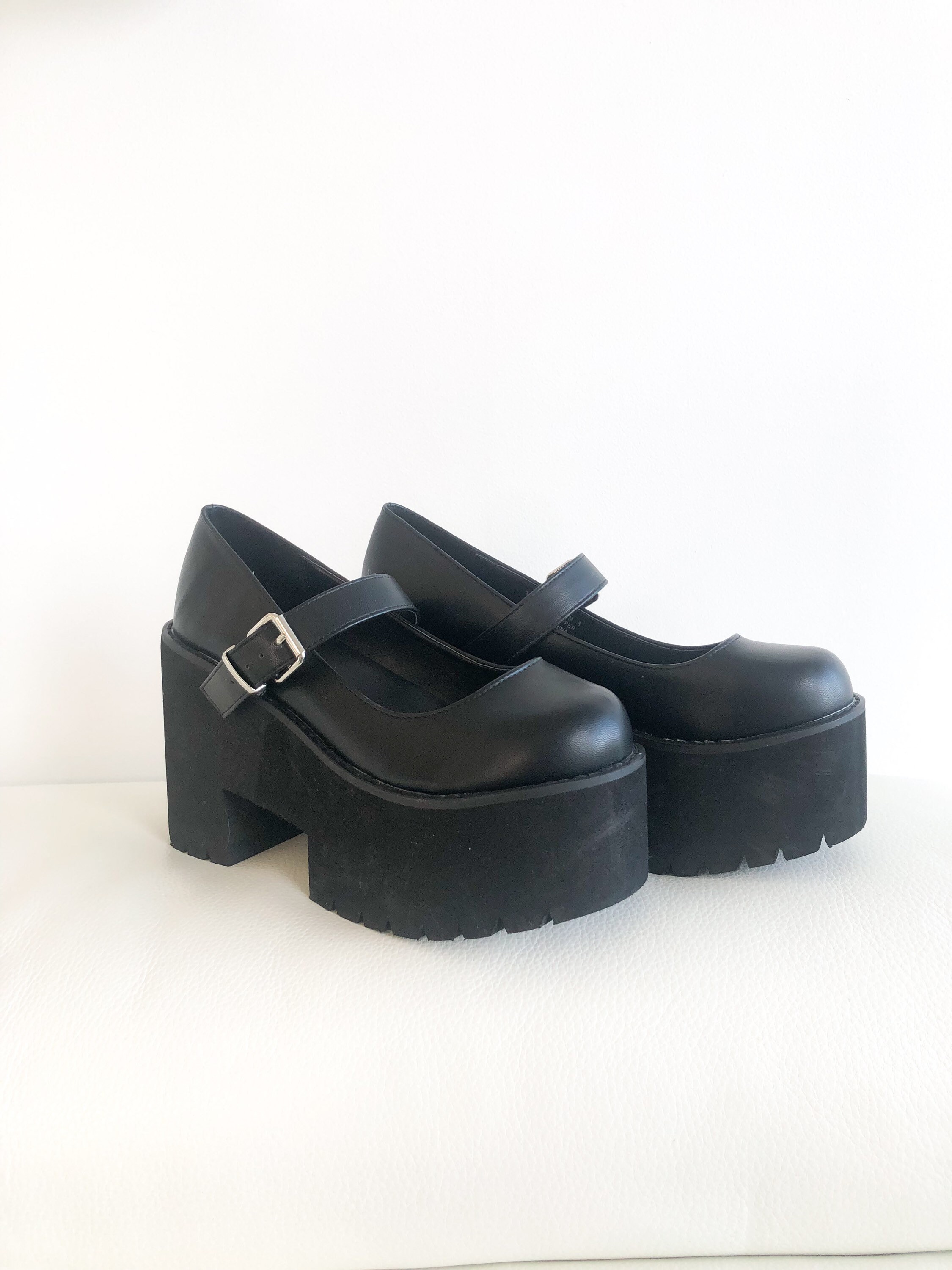 black Leather loafers Vintage Leather Loafers 90s shoes chunky mary janes 90s stompers 90s mary janes 90s platform mary janes