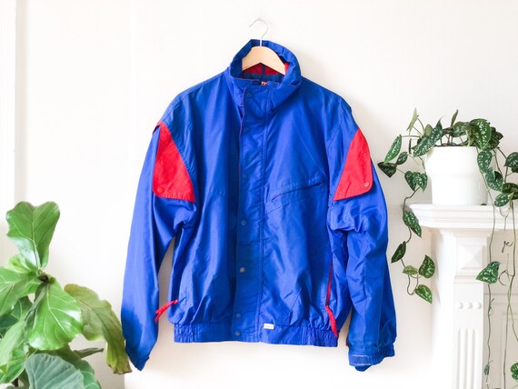 Vintage 80s Blue and Red Nylon Track Jacket Windb… - image 7