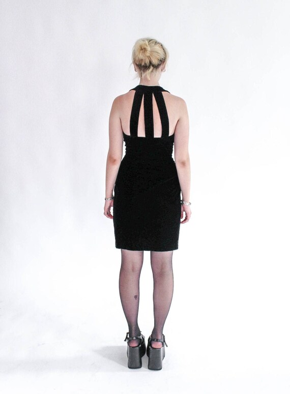 Vintage 80s Black Velvet Cage  Dress / Black Velv… - image 2