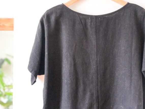 Vintage 90s Black Linen Tunic / Simple Minimalist… - image 9