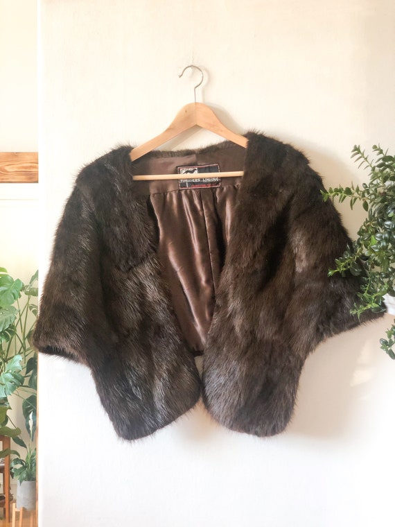 Vintage 50s Dark Brown Fur Stole / Elegant Timele… - image 3