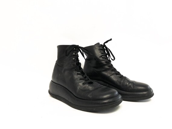 Vintage 80s Black Leather Platform Sneakers / Blac