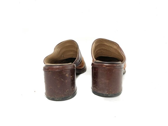 Vintage 70s Brown Leather Slide Sandals / Retro 7… - image 6