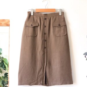 Vintage 60s Tan Button Front High Waist Skirt 26 / Tan Cargo Safari Skirt / Button Front Cargo Military High Waist Skirt 26 image 8