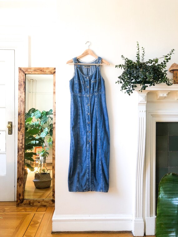 Vintage 90s Denim Overall Jean Dress S - image 3