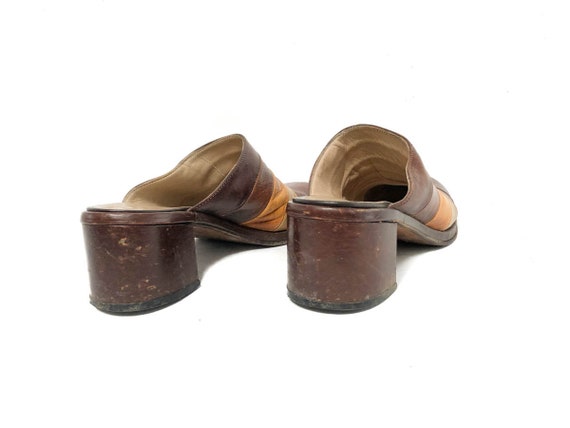 Vintage 70s Brown Leather Slide Sandals / Retro 7… - image 7