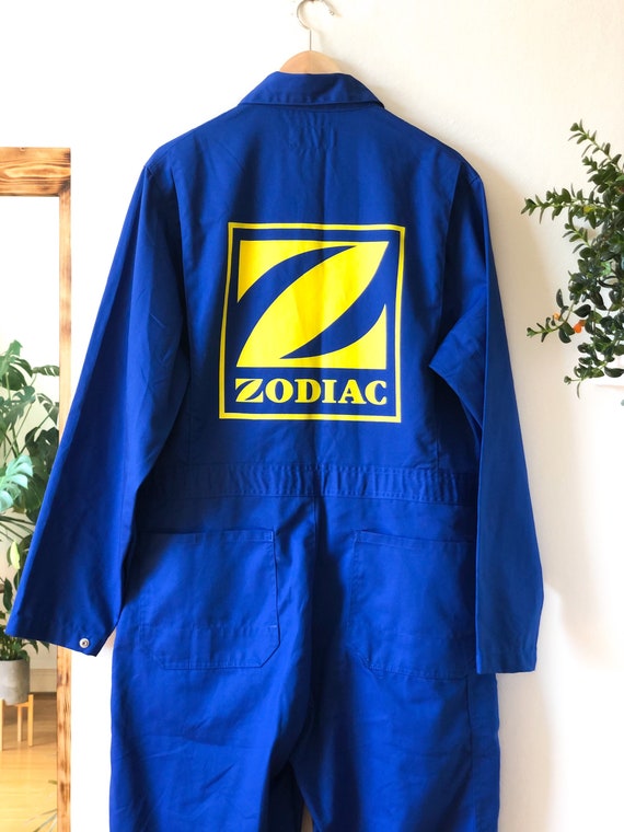 Vintage 70s Zodiac Blue and Yellow Mens Coveralls… - image 6