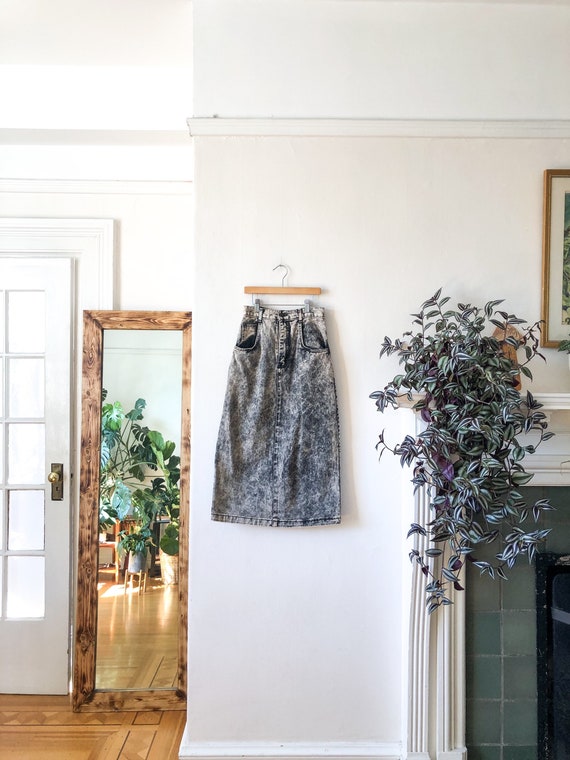 Vintage 80s Black Acid Wash High Waist Long Denim